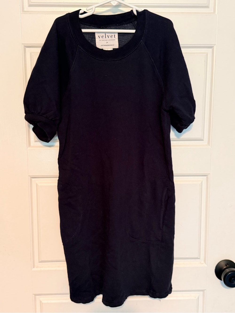 Velvet by Graham & Spencer Black Short Puff Sleeve Sweatshirt Dress - Navy blue